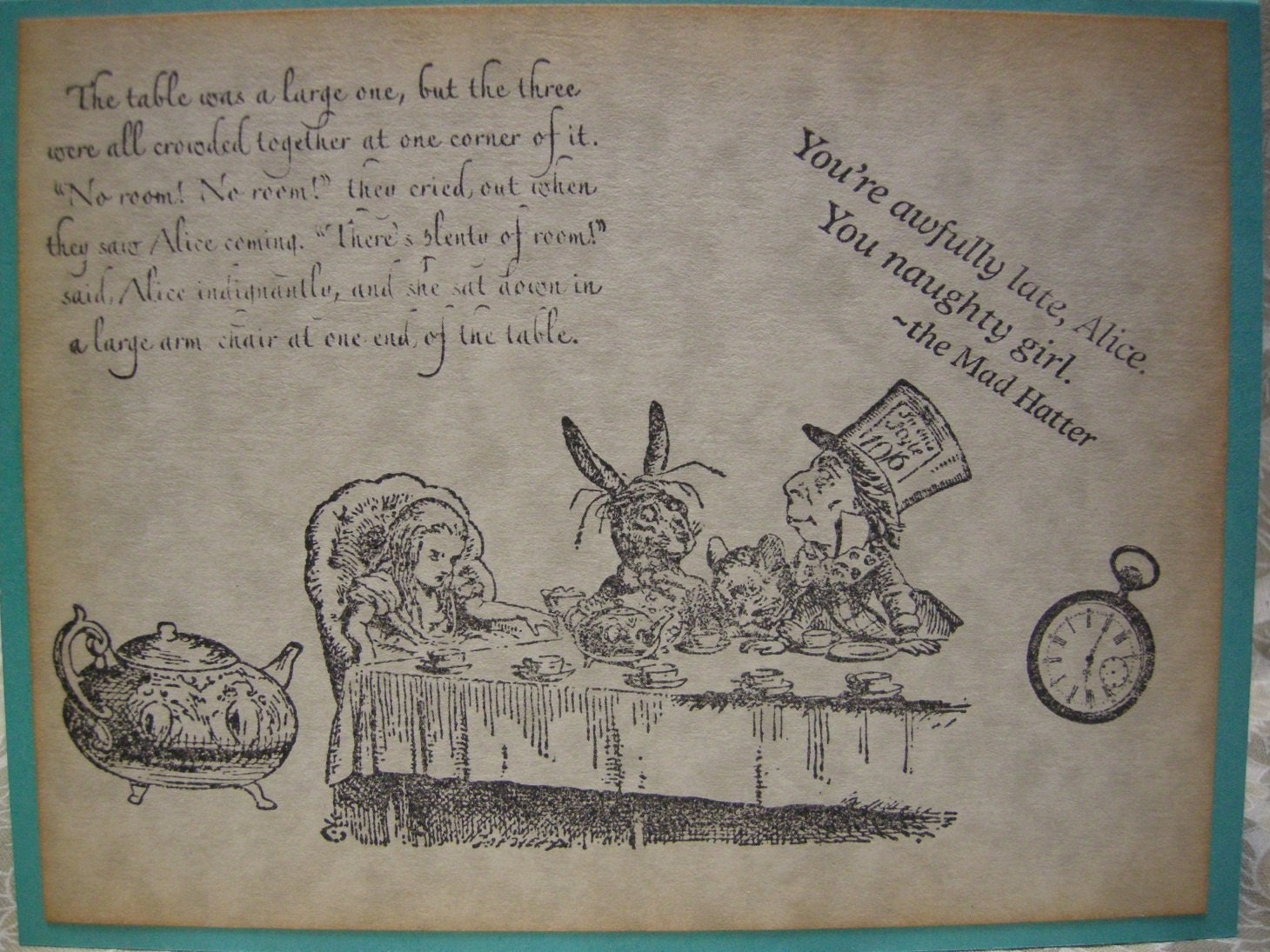 A Very Merry Unbirthday Alice in Wonderland A2 Card - Mad Hatter Tea Party - quote, funny, anytime card