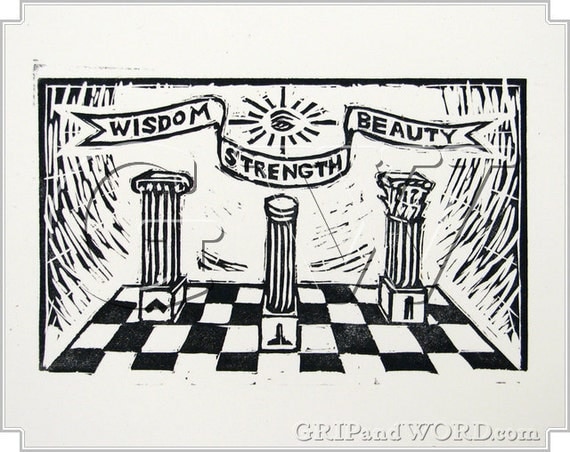 The Great Pillars - Freemason Linocut Artist's Proof