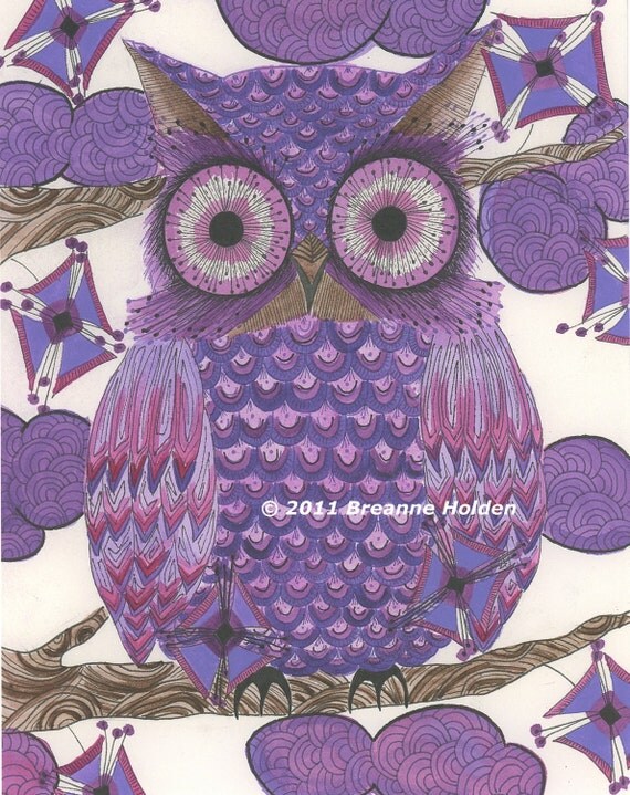 Whimsical Owl Painting Archival Print 8 X 10