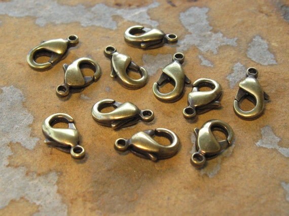 4 Lobster Clasp 10mm Antique Gold Patina Trinity Brass Co. LOW SHIPPING