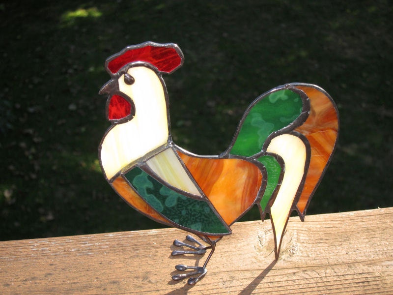 Stained Glass Rooster Rustic 3D Stand-Up Handmade OOAK 247