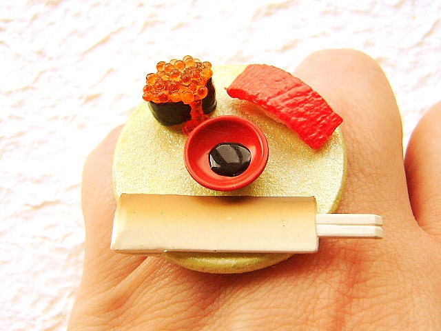 Sushi Ring Food Tuna Tobiko Kawaii Cute Miniature Food Jewelry