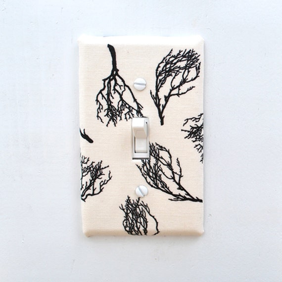 Light Switch Plate Cover - cream with black tree limbs, barren, sparce, minimalist, branch, twig, nature, natural