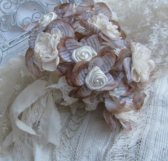 Vintage Inspired Wedding Bouquet Cream Ivory and Begie Custom Order any