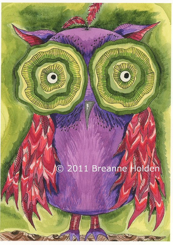 Whimsical Owl Painting Archival Print 5 X 7
