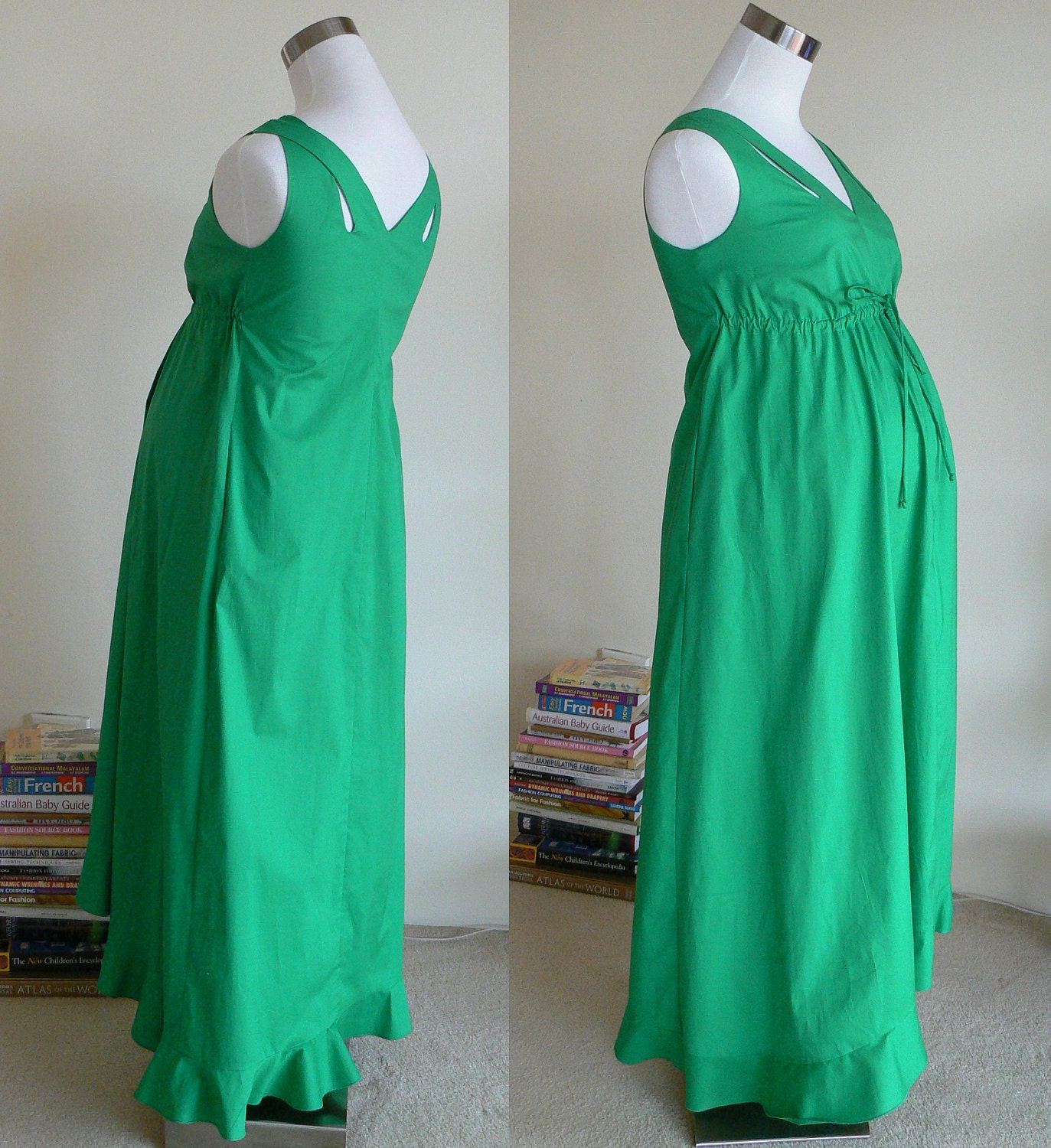 Maxi Maternity dress in Green Color