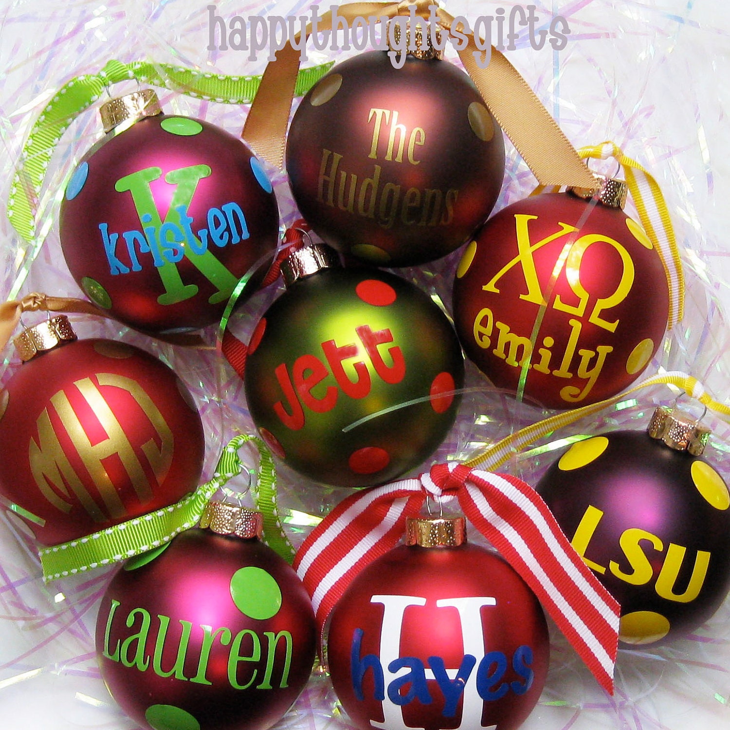 Four Personalized Christmas Ornaments