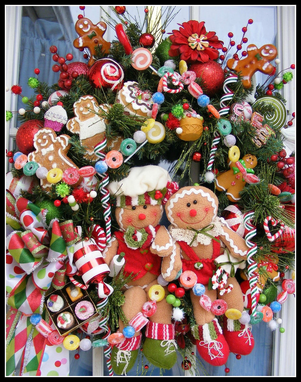 Custom Made Santa Christmas Wreath or Gingerbread Holiday Wreath of your choice with FREE US Shipping