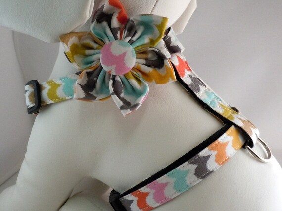 Dog Harness with Flower or Bow Tie Set - Traditional or Step-In - Pick Any Fabric in Shop