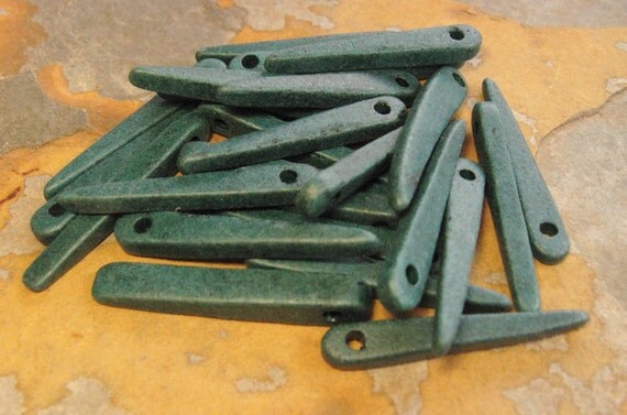 Mykonos Greek Ceramic Beads - 10 Dark Hunter Green  Skinny Spike Beads