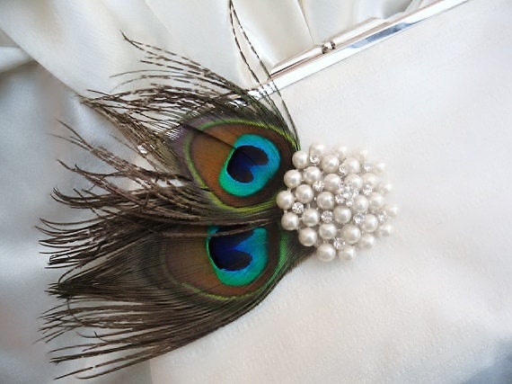 Peacock Feather Clutch Purse Pearl Bridal Clutch
