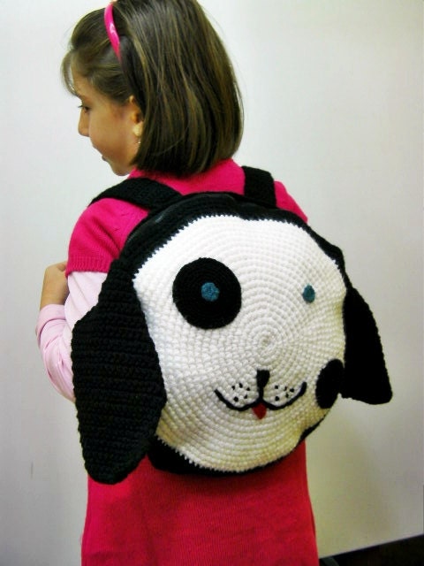 Black /white little dog  backbag for children