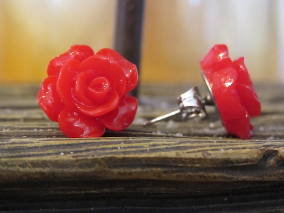 Scarletta Rose - Red Rose Stud Earring Resin Post Earring