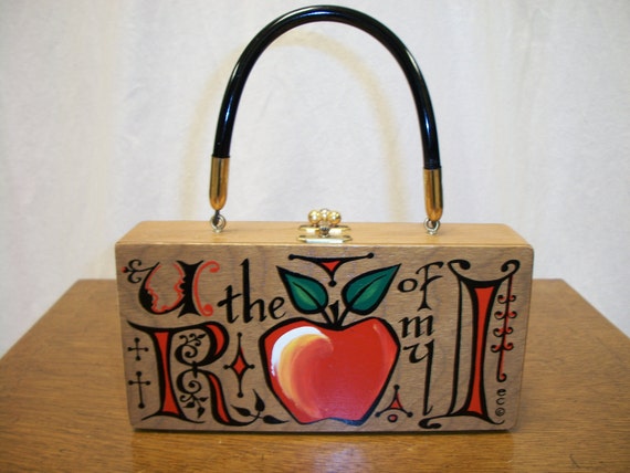 Vintage Enid Collins "U R the Apple of my I" Painted Wood Box Handbag