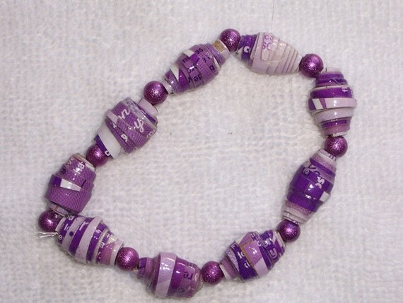 Paper Bead Bracelet  Purple