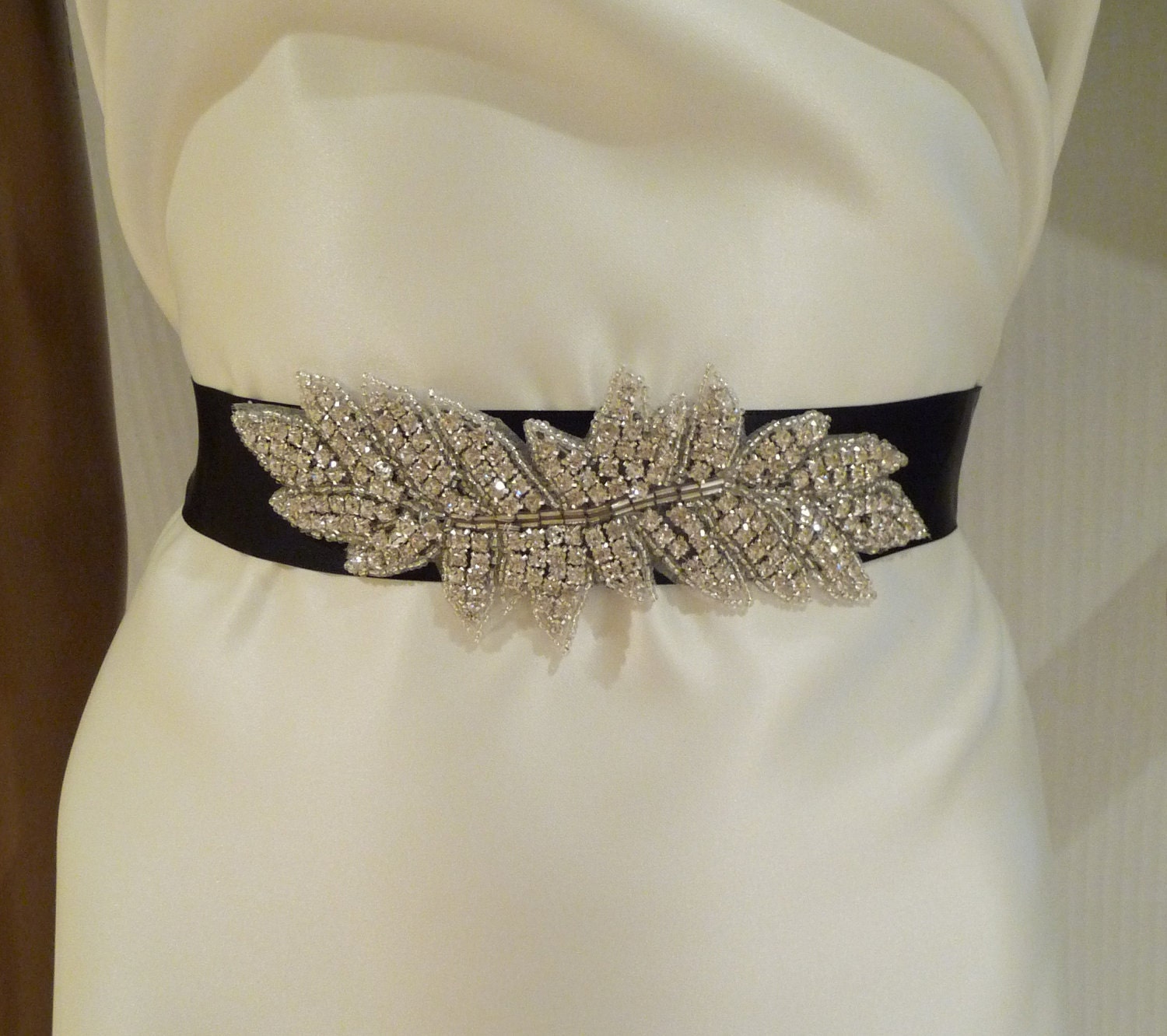 Bridal Rhinestone Sash, FRANCESCA, Crystal Sash, Bridal Belt, Black Sash, Ribbon Sash, Wedding Sash, Bridal Sash