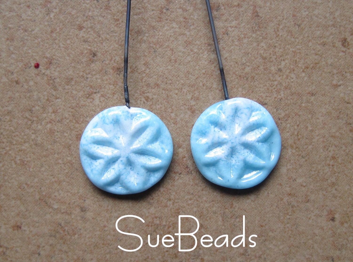 Sue Beads glass headpins Snowflower lampwork glass headpins