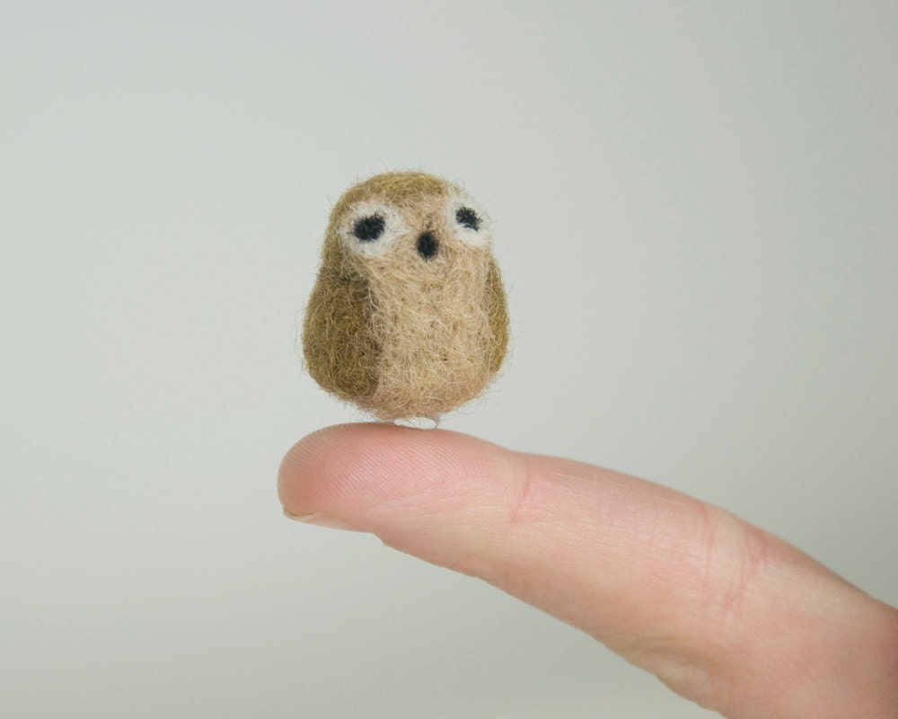 Cyber Monday Free Shipping Miniature Needle Felted Cappuccino Brown Pocket Owl with a Widow's Peak