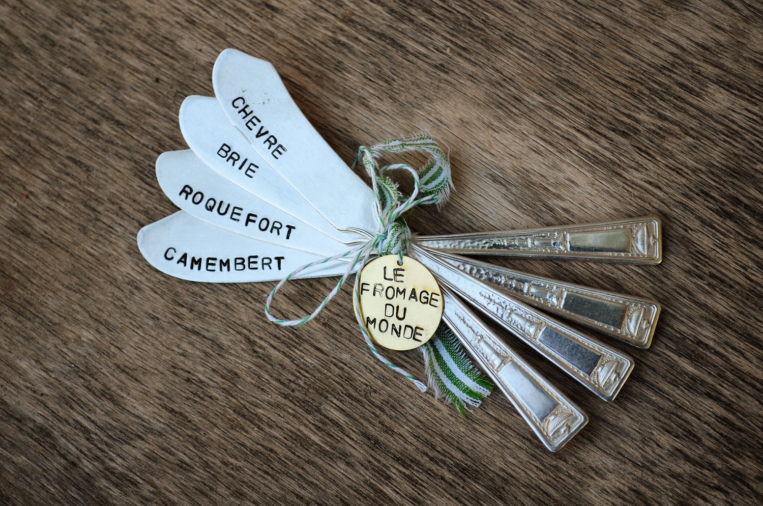 le fromage du monde - Upcycled Vintage Silverware cheese spreaders - set of four hand stamped
