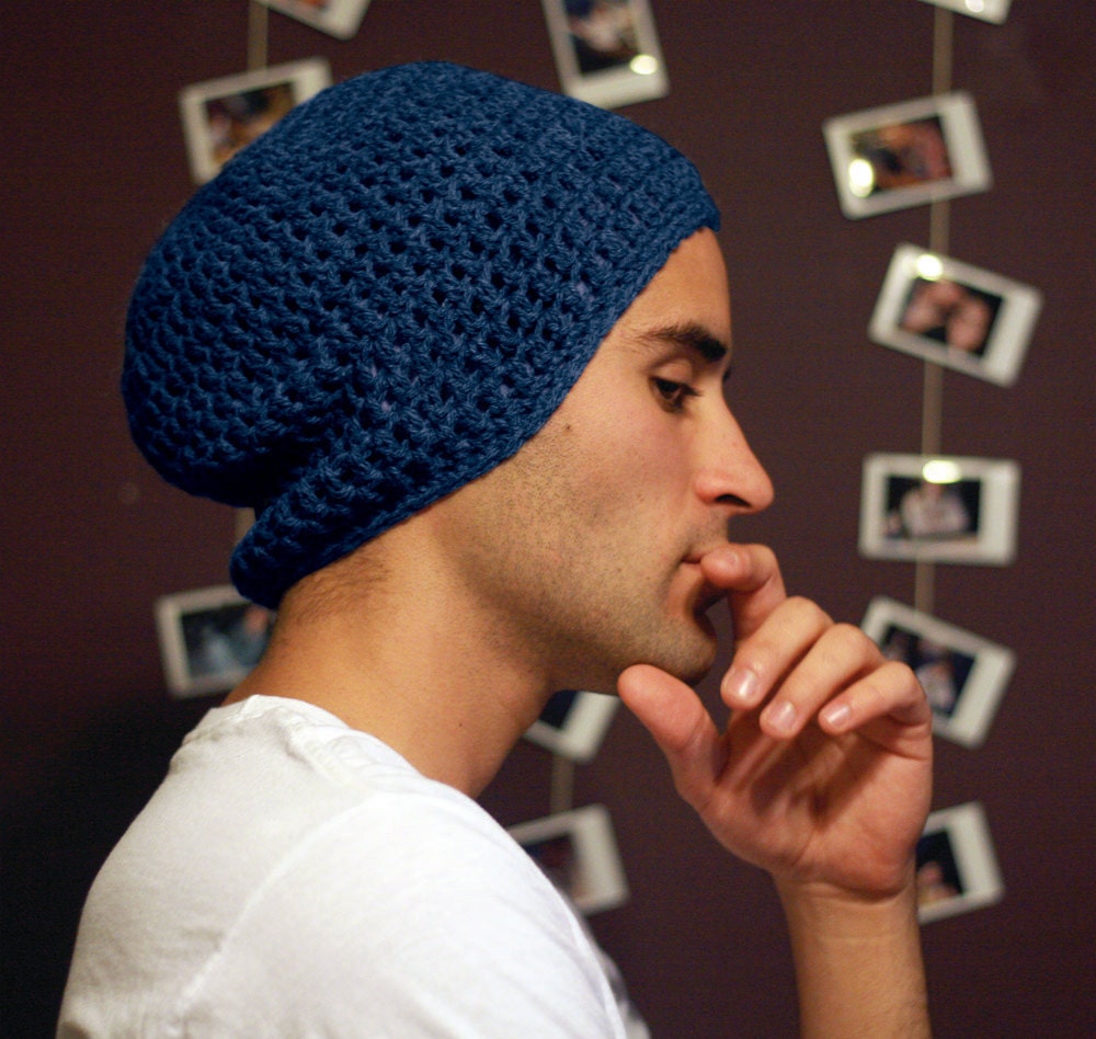 Dark Teal Blue Mens Hat 100% Organic Wool