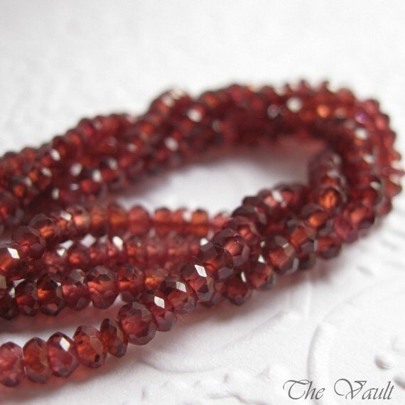 Soft Red Garnet faceted rondelles, 3mm, half strand