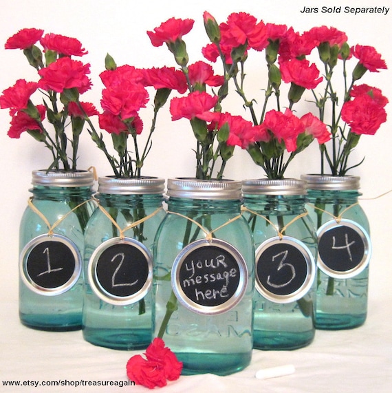 Chalkboard Wedding Table Numbers 5 Mason Jar Labels Mason Jar Wedding Party Centerpiece Handmade Upcycled Charms Only-No Jars