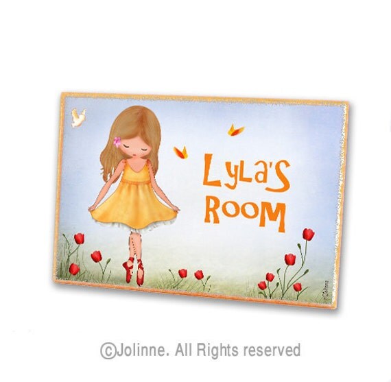 Children personalized door sign , girls room welcome door hanger , girl dancing in nature