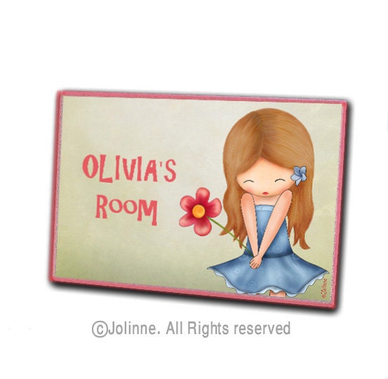 Personalized girls door sign , flower custom door hanger, kids room welcome plaque stocking stuffers
