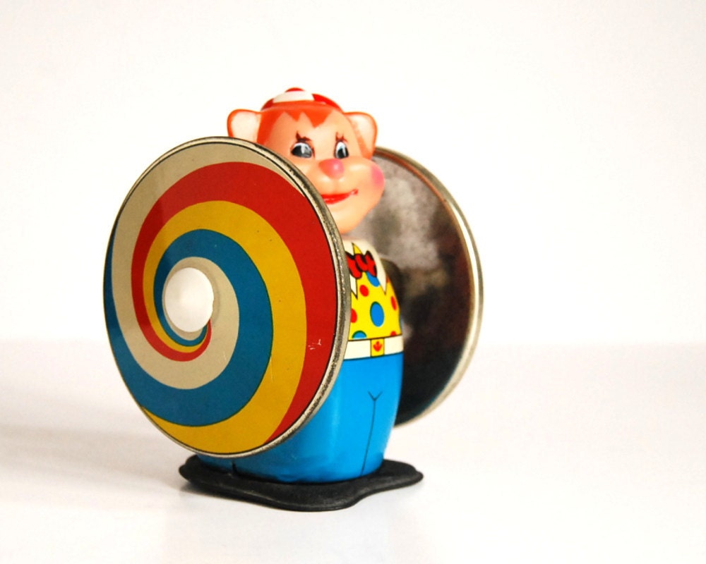 Vintage Tin Toy Clown Spinning Wind Up Toy / Etsy Black Friday, Etsy Cyber Monday