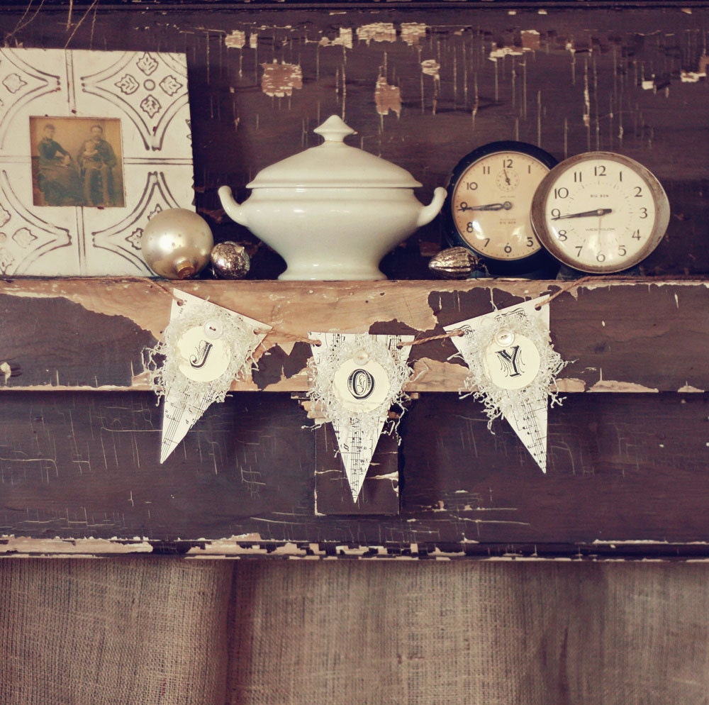 Holiday JOY banner vintage inspired paper bunting