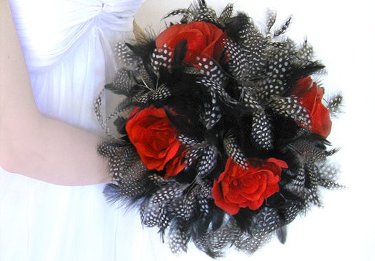 Gothic wedding bouquet red black feathers goth bouquets From Rationale