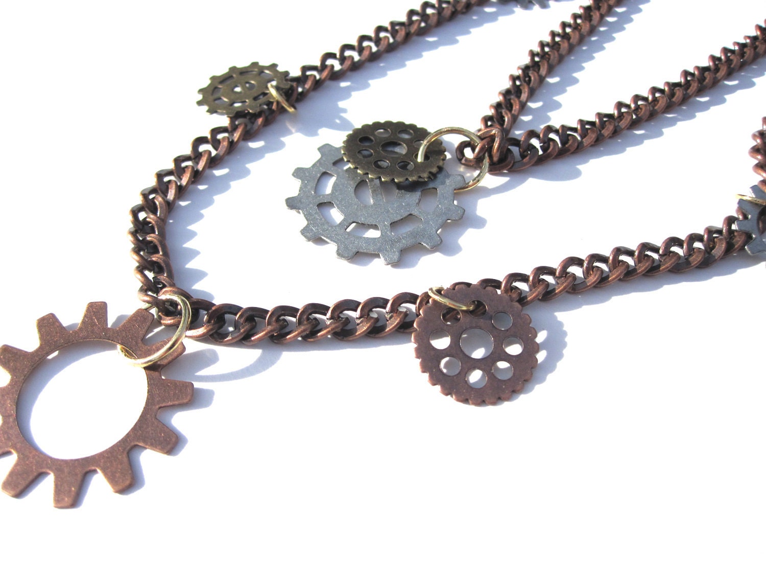 Industrial Gears Mixed Metal Necklace - Gold Copper Silver - Women's Gifts