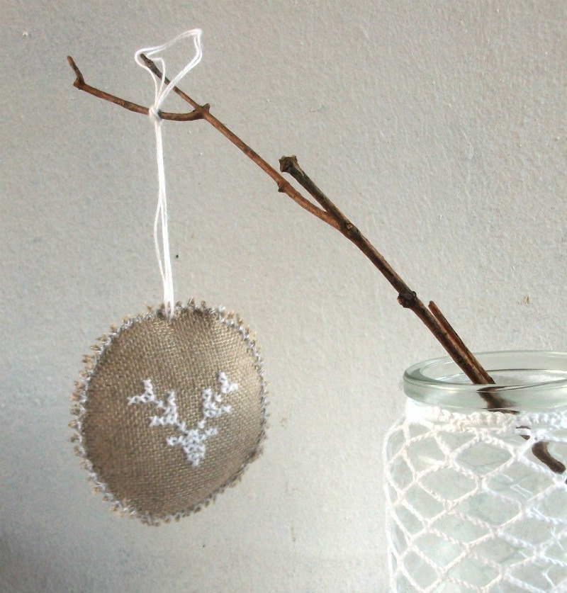 Ornamento Árvore em estopa de linho com chuva veados motivo shabby popular rústica decoração em estilo casa de férias - conjunto de dois