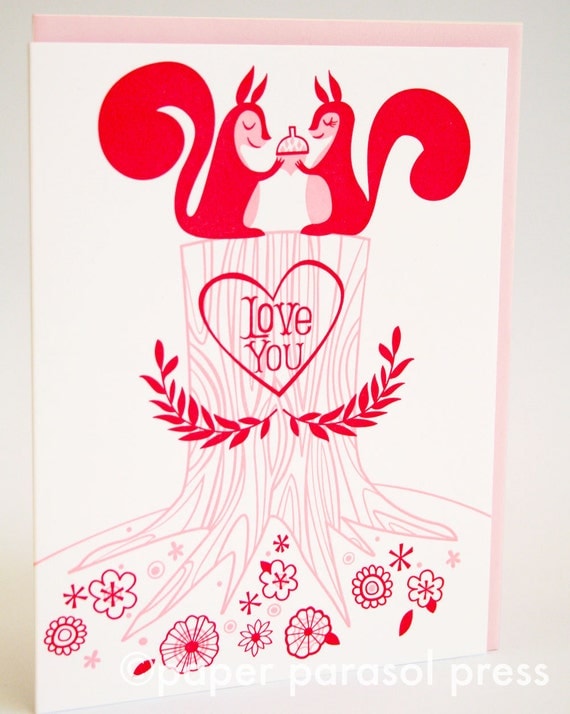 Love You Squirrels Cute Valentines Letterpress Card