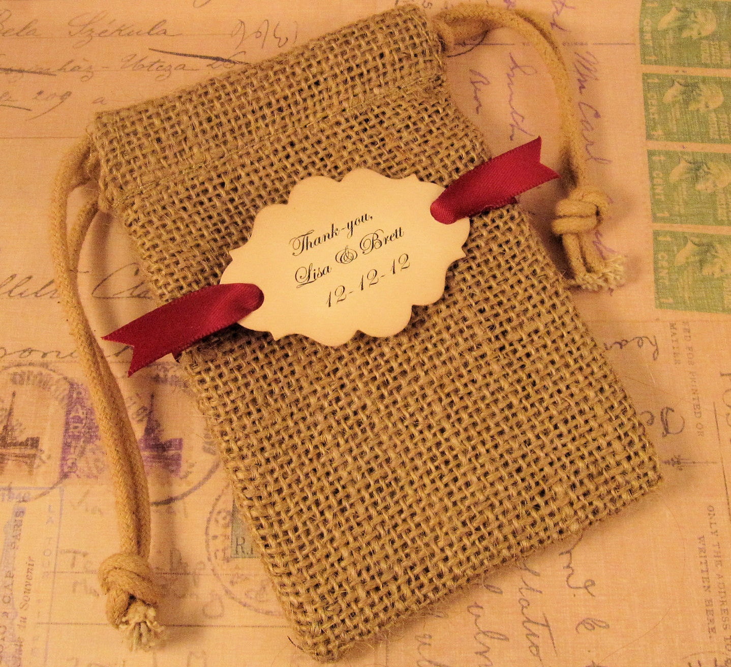 For unique wedding favors use our burlap bags to package aromatic whole 
