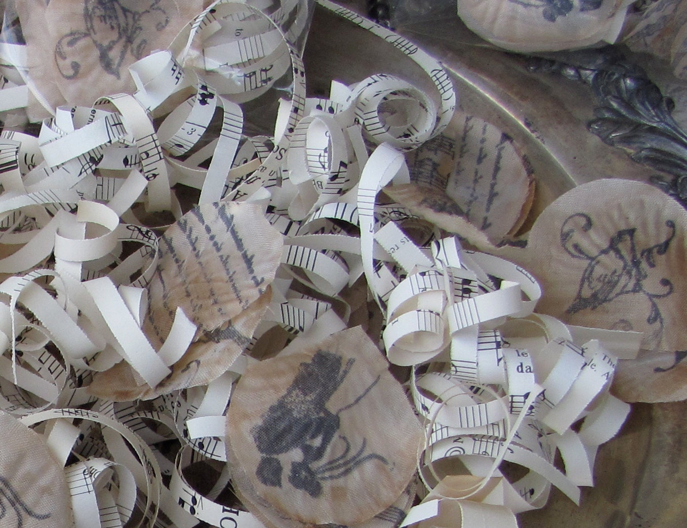 Flower Petals Bride and Groom And Vintage Sheets of Music 4 bags  by My Broken Art on Etsy