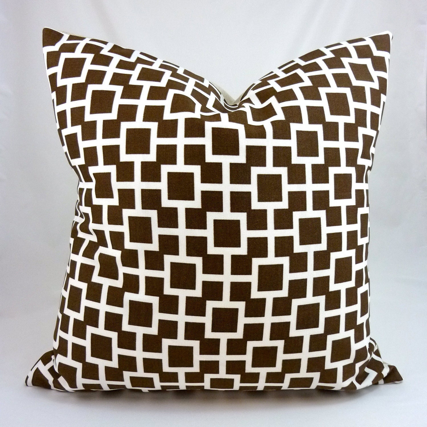 Designer Pillow Cover in Baja Lattice Driftwood - 18x18 or 20x20 (White Geometric Pattern on Chocolate Brown)