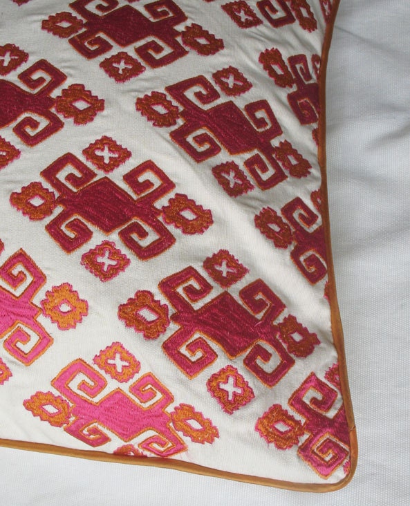 orange fushia pink diamond design on off white throw pillow 18 inch