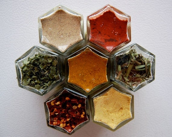 Magnetic Spice Kit (you choose 7 ORGANIC spices), Magnetic Jars Embossed with Spice Names