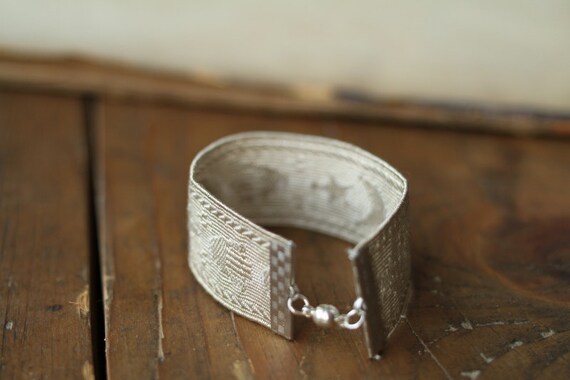 RESERVED FOR AUBREY Silver Antique Passementerie Trim Ribbon Bracelet with Moon and Star Motif