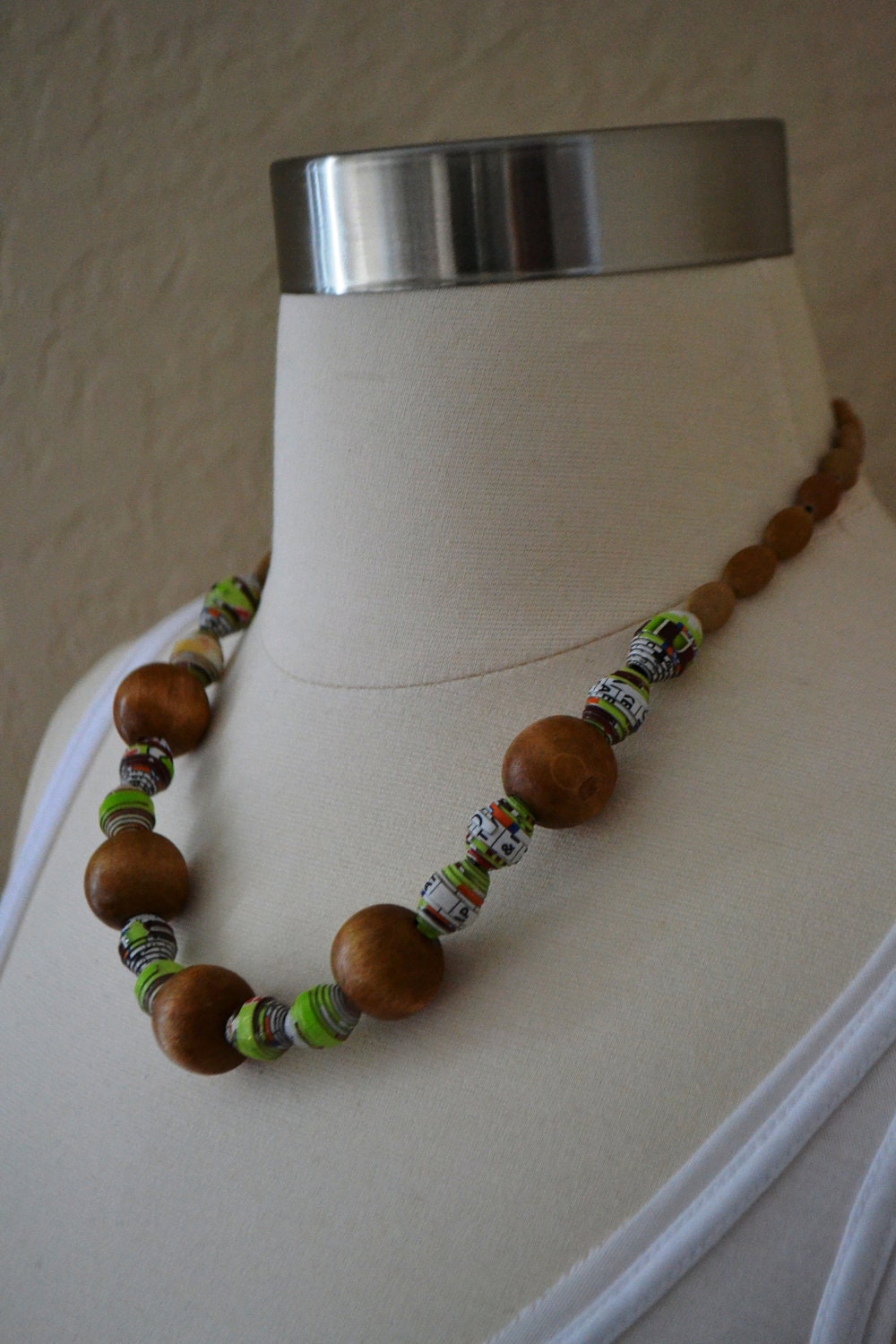 Cracker Box Paper Bead and Wood Necklace Baby Mum Mum