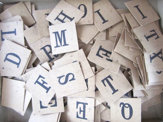 Vintage Paper Anagram Alphabet Tile Pieces in Original Box-195 pcs-Milton Bradley Game - Collage - Mixed Media - Scrapbooking - Altered Art