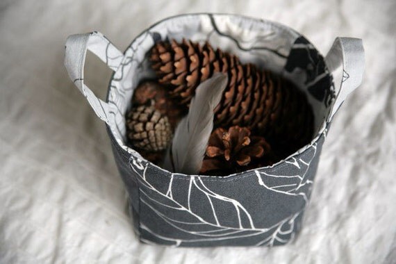 Fabric Basket - Grey Leaves