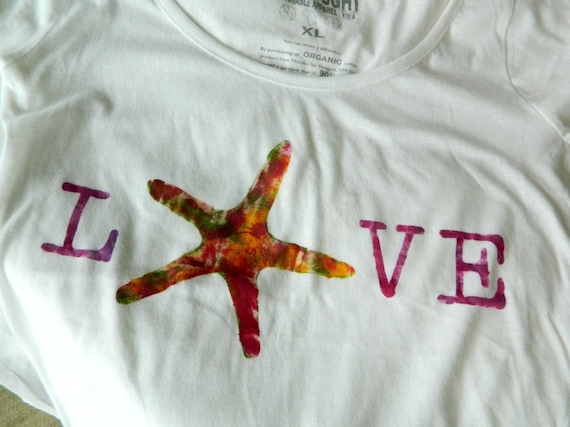 Organic yoga  tshirt womens  starfish love XL