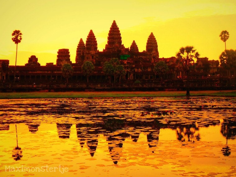 Angkor Wat Sunrise - Fine Art Travel Photography 8x10 Sunrise Angkor Wat Temples, Siem Reap, Cambodia, reflection water