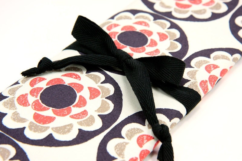 Large Knitting Needle Case Organizer - Round the Block - 30 black pockets for circular, straight, dpn, or paint brushes