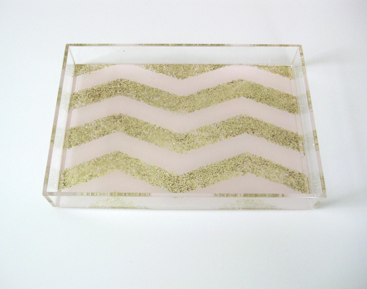 Limited Edition Petite Lucite Tray - Blush/Gold Glitter Chevron