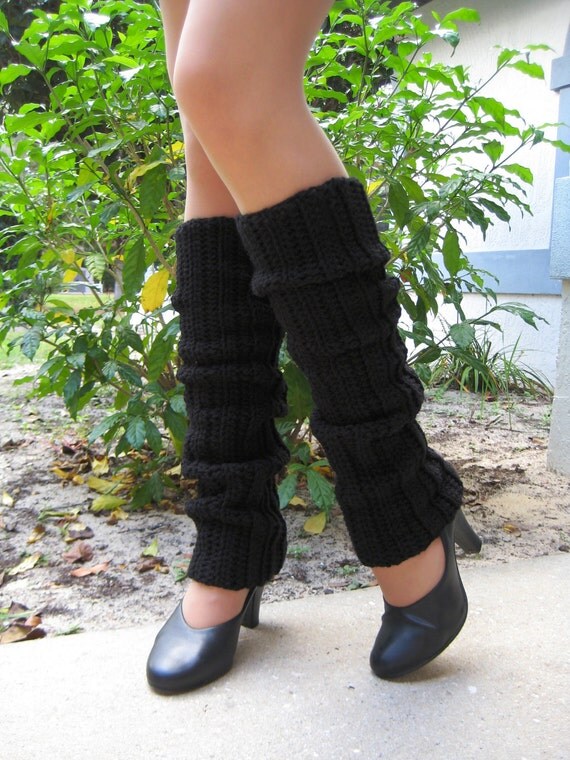 Black, 80's Style, Crocheted Legwarmers