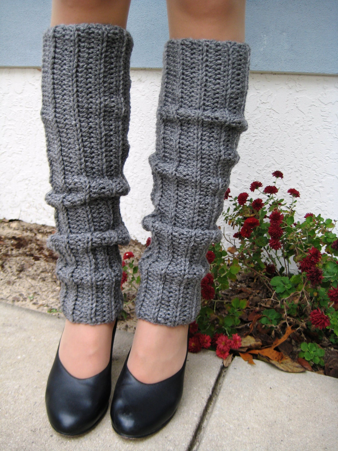 Gray, 80's Style, Crocheted Legwarmers