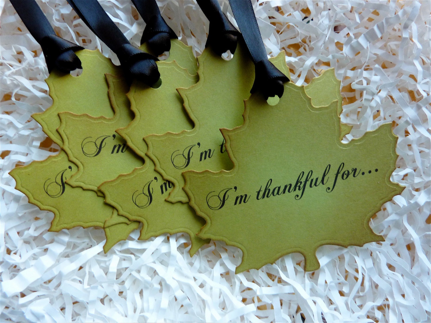 I'm Thankful For.... Holiday Luxury Maple Leaf Gift Tags Labels Set of Five